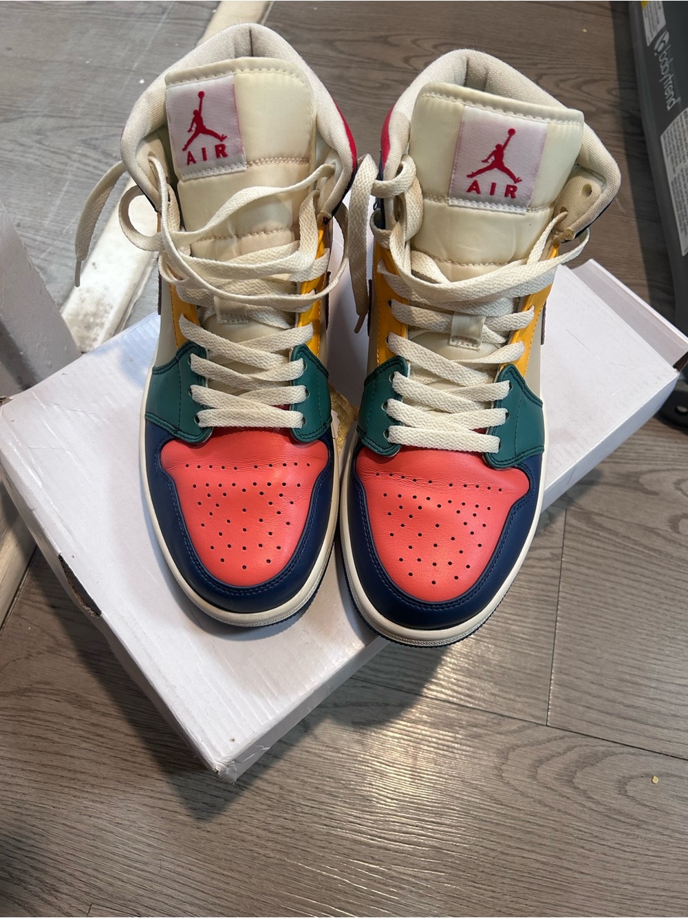 Jordan Kids Coral Teal Navy Yellow High-Top Sneakers